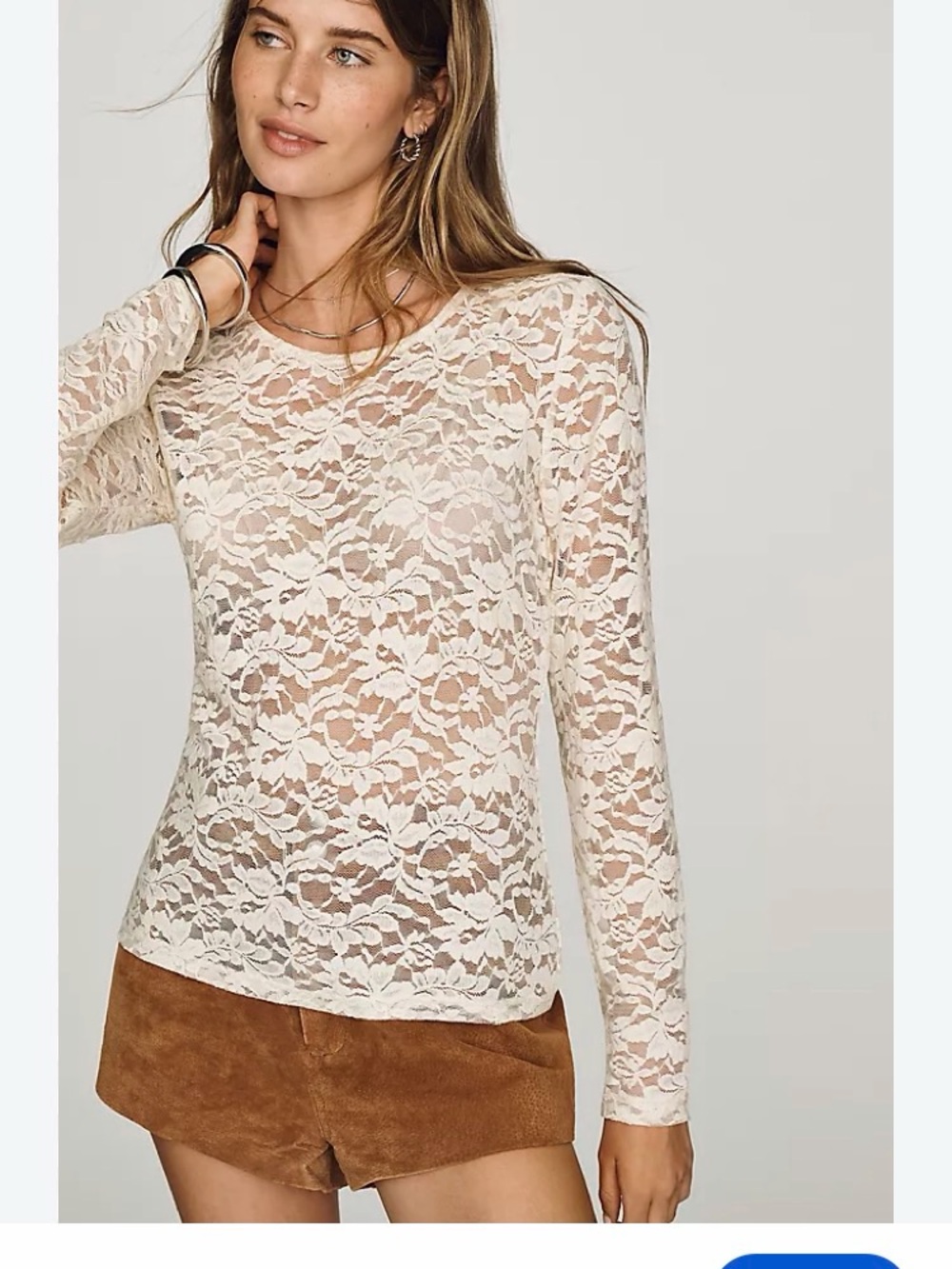Red Camel Cream Floral Lace Long-Sleeve Top